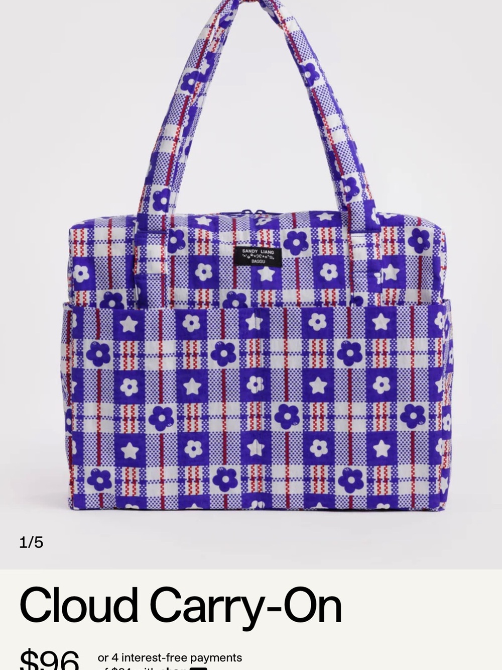 Baggu x Sandy Liang Blue Floral Plaid Tote